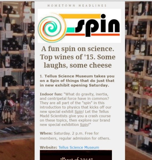Weekend: Wine and cheese (but maybe not in that order)  plus some laughs, libations and a new Spin on science.