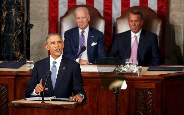 President Barack Obama delivers the 2015 State of the Union address as Vice President Joe Biden, left, and House Speaker John Boehner look on.  Photo courtesy of Time