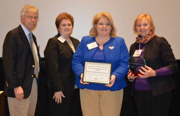 Left to right:  GHA Chief Medical Officer Dr. Doug Patten;  2014 GHA Chair, Cindy Turner;  Redmond Nurse Administrator for Outcomes and Metrics, Stephanie Jones;  Redmond ACNO, Martine Osselaer. Photo: Georgia Hospital Association