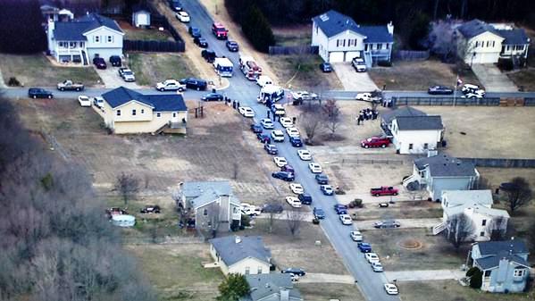 An aerial photo of the Euharlee shooting scene as posted by WSB TV